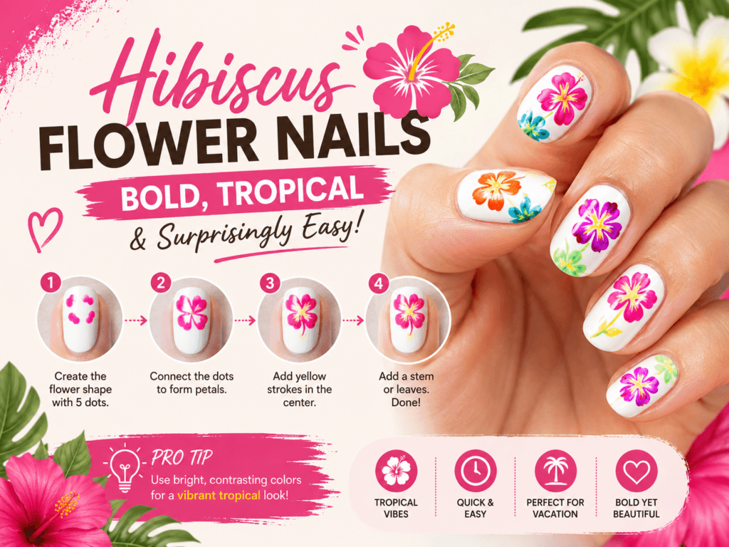 Hibiscus Flower Nails — Bold, Tropical & Surprisingly Easy