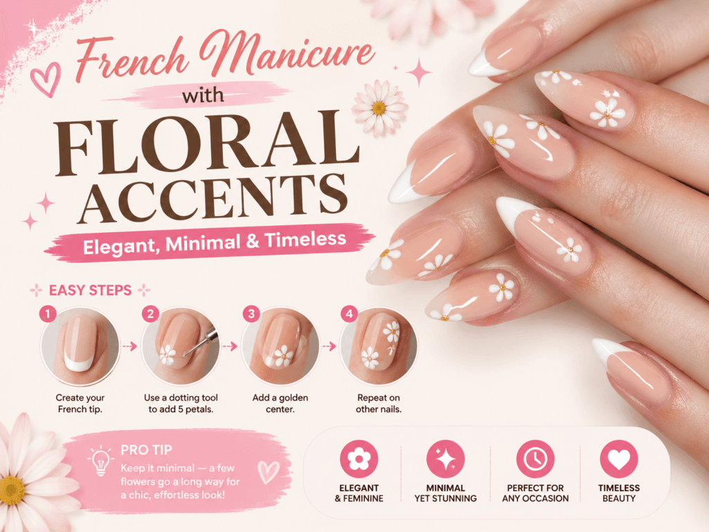 French Manicure with Floral Accents — Elegant, Minimal & Timeless