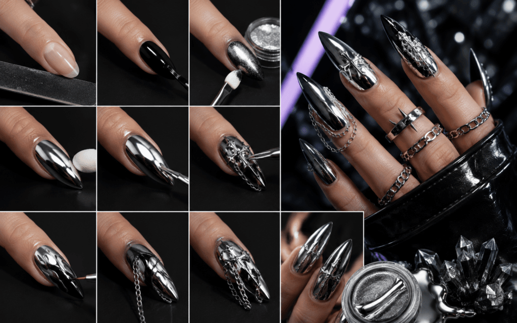How to Get Cyber Goth Chrome Nails — Step by Step