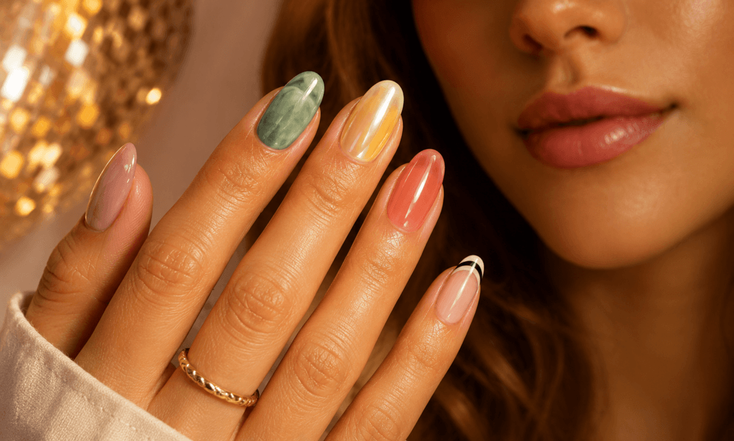Glitchy Glam Nails: The Mismatched Manicure Trend Everyone Is Trying
