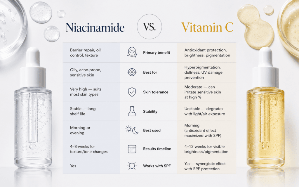 Niacinamide vs. Vitamin C: Direct Comparison